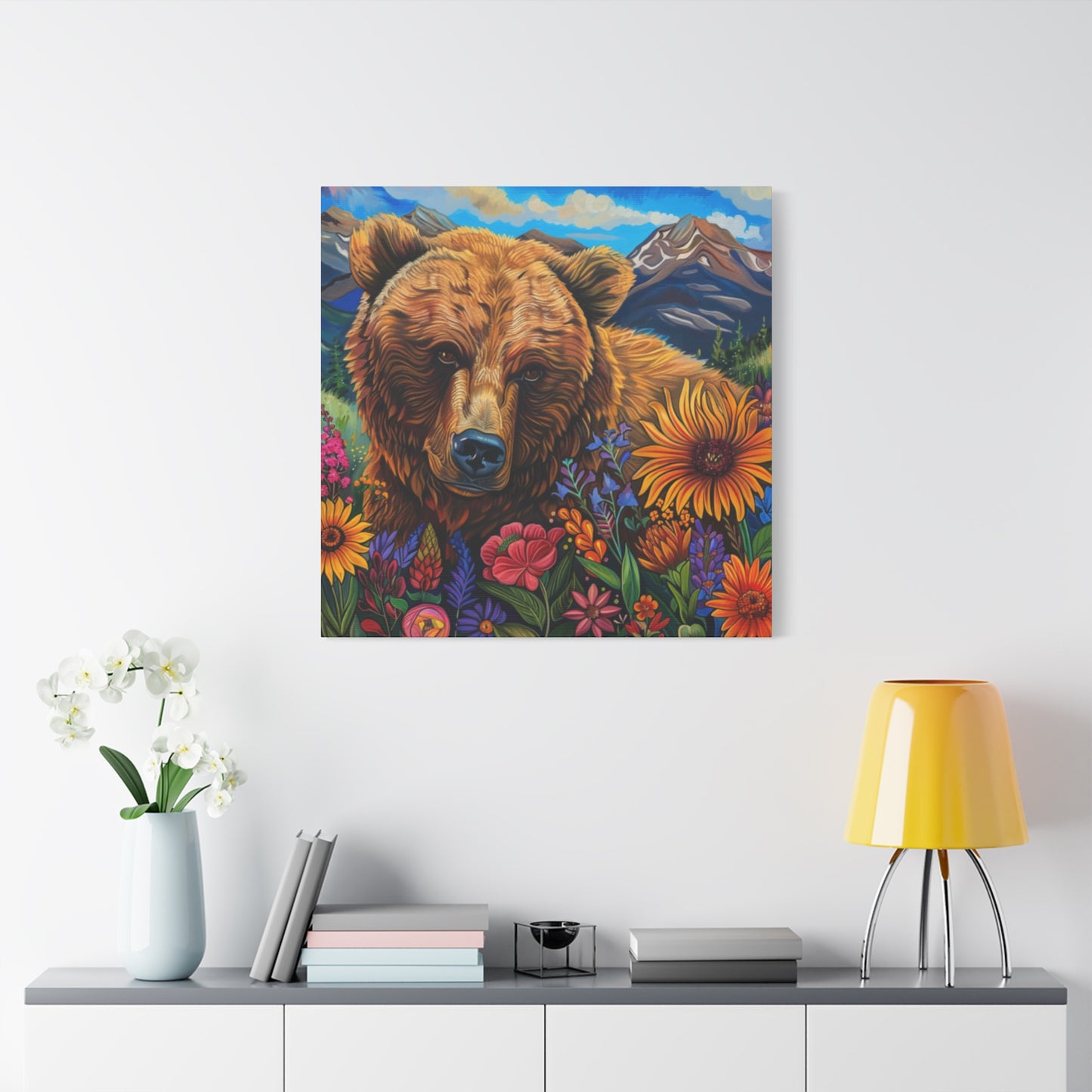Canvas Print - Brown Bear with Wildflowers