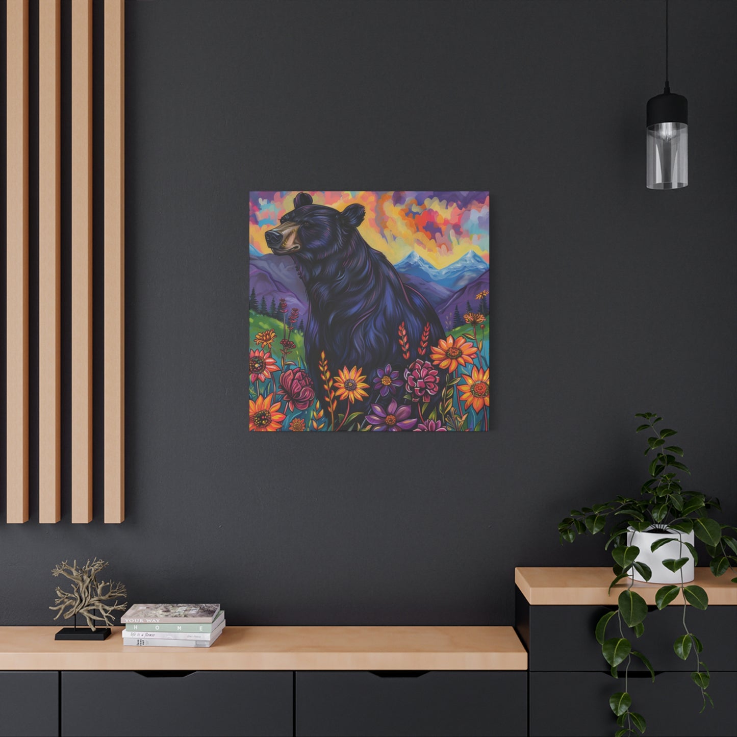 Canvas Wall Art Black Bear Purple Mountains