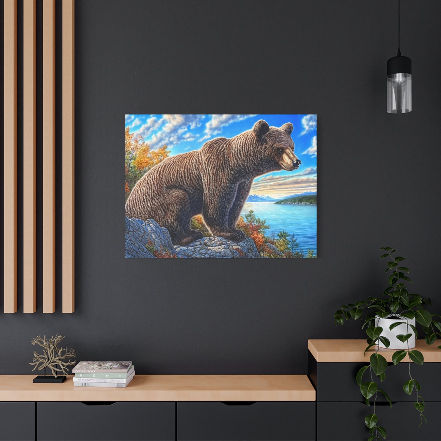 Canvas Wall Art - Colorado Brown Bear near Lake