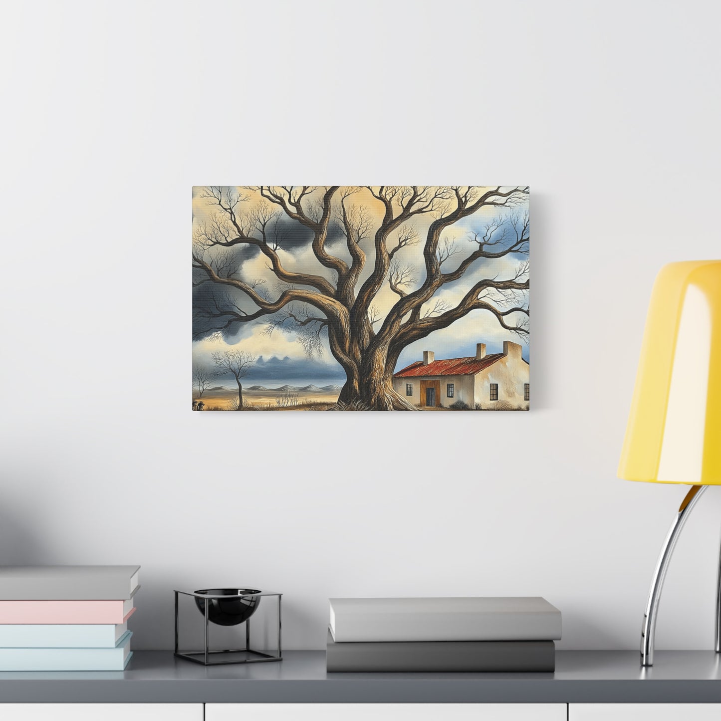 Rustic Landscape Wall Art - Clovis Tree and House Canvas Print