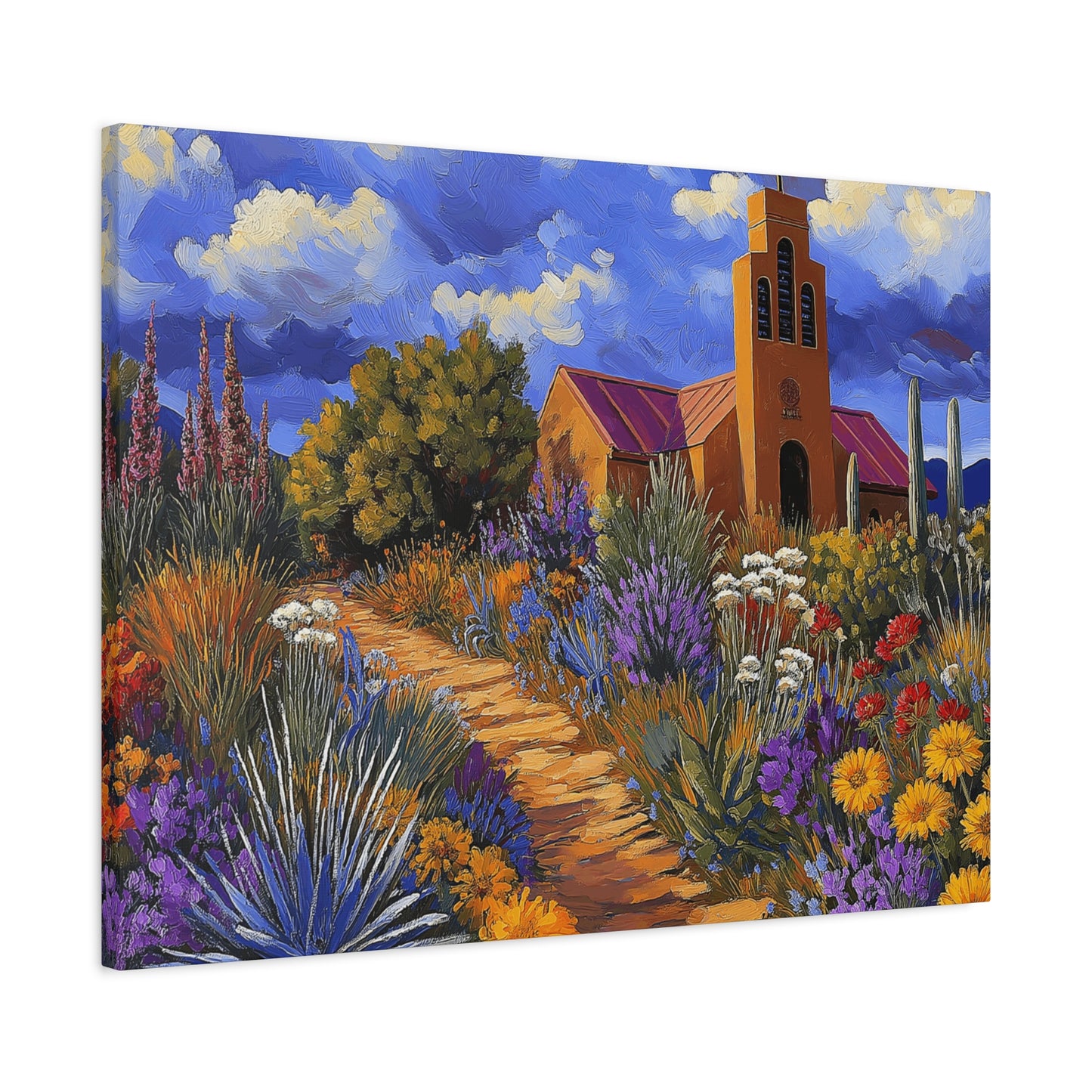 Southwest Church with Colorful Abundant Landscape