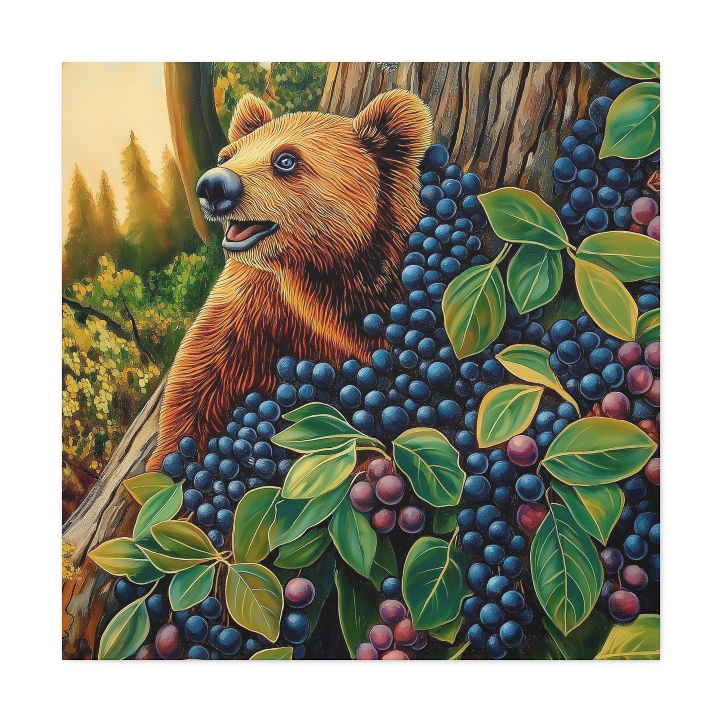 Canvas Print Bear Cub with Berries