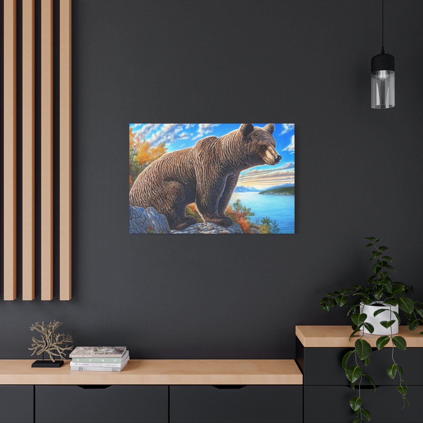 Canvas Wall Art - Colorado Brown Bear near Lake