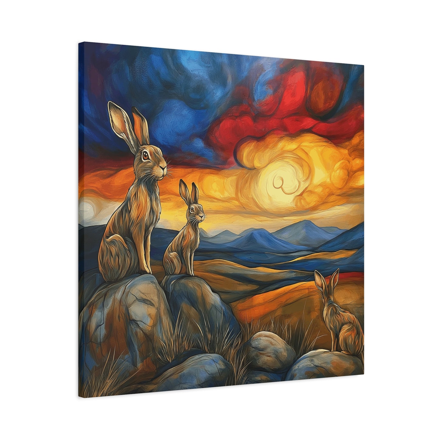 Sunset Hare Canvas Wall Art | Vibrant Nature Decor for Animal Lovers