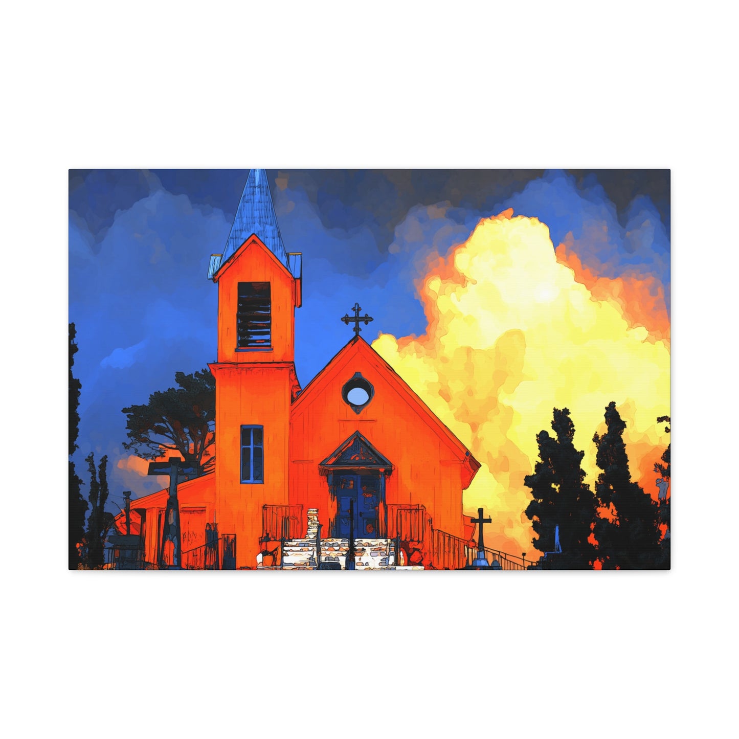 Canvas Print - Red Church & Yellow Clouds