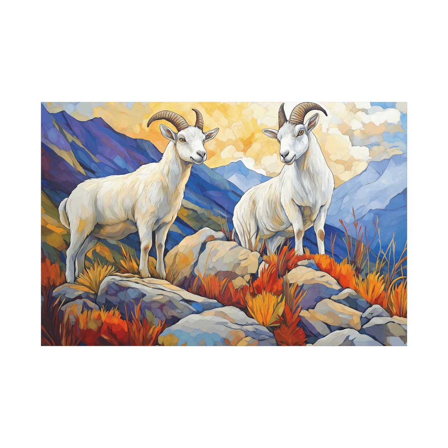 Mountain Goat Art Canvas Print - Vibrant Wildlife Decor for Nature Lovers