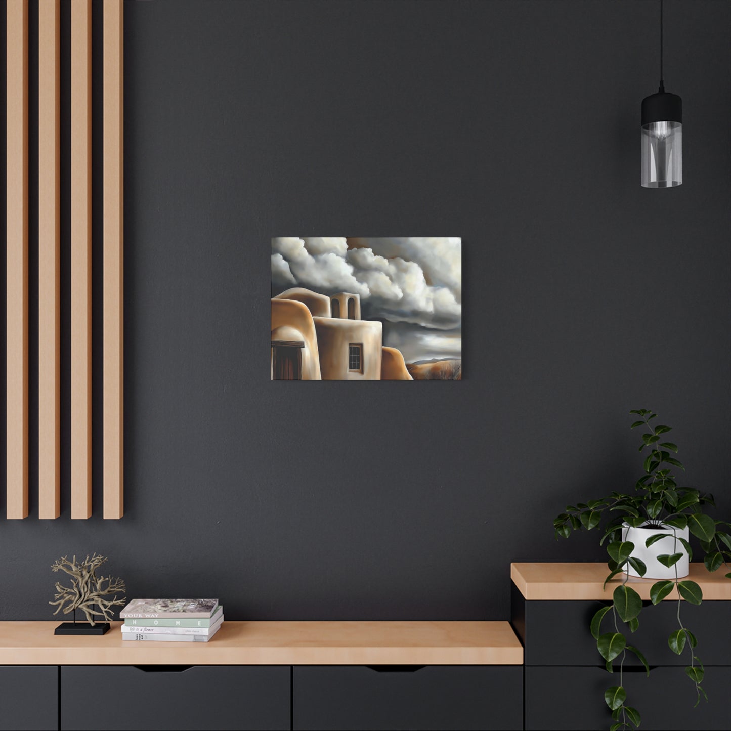 Canvas Print - Storm clouds over Taos Church