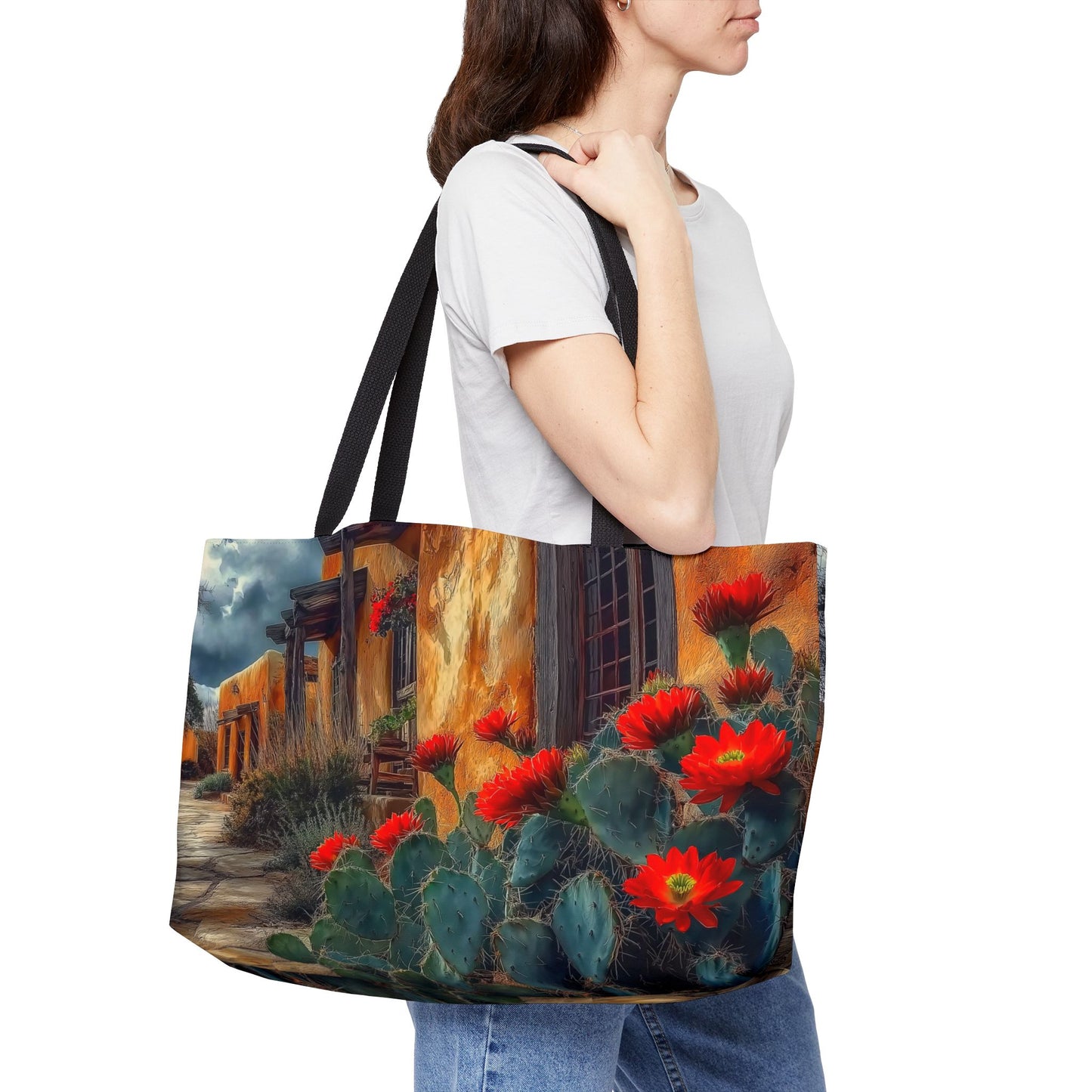 Southwest Vibrant Floral Weekender Tote Bag, Travel Bag, Beach Bag, Floral Tote, Cactus Art Bag, Gift for Nature Lovers