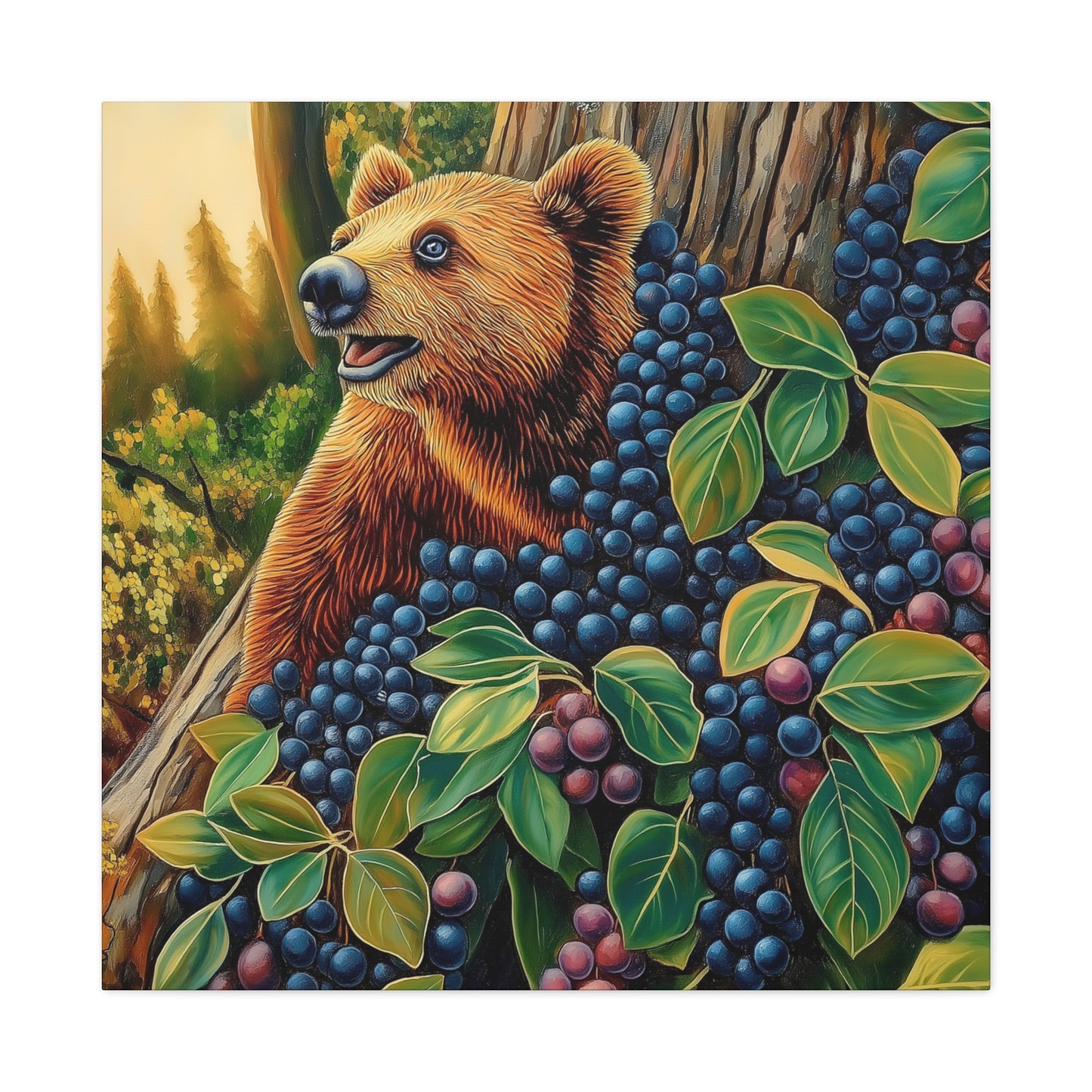 Canvas Print Bear Cub with Berries