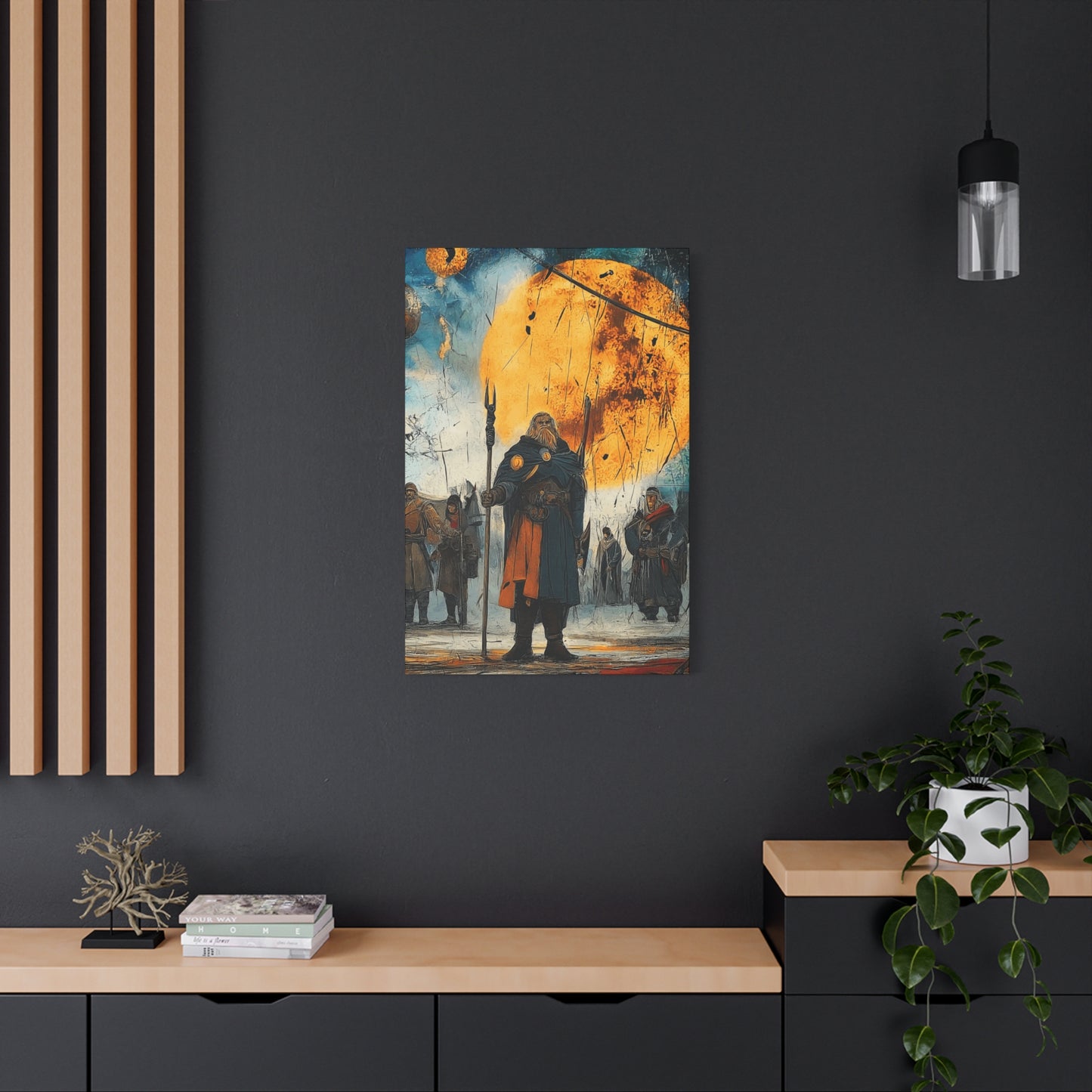 Epic Fantasy Wall Art - Stretched Matte Canvas, War Scene with Heroic Figure