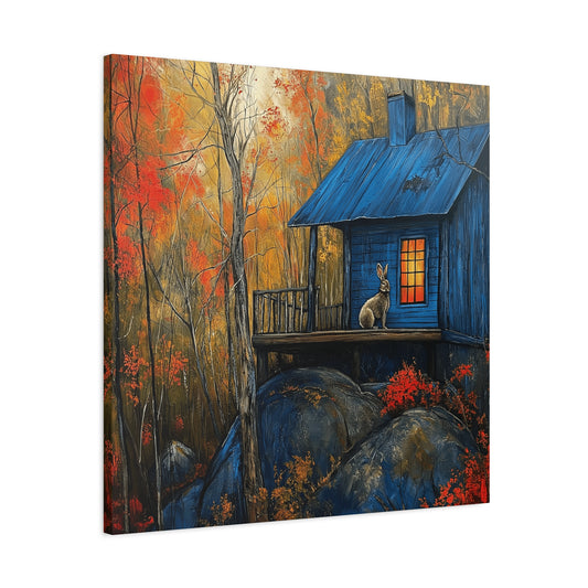 Canvas Print - Rabbit on Porch of Rustic Cabin