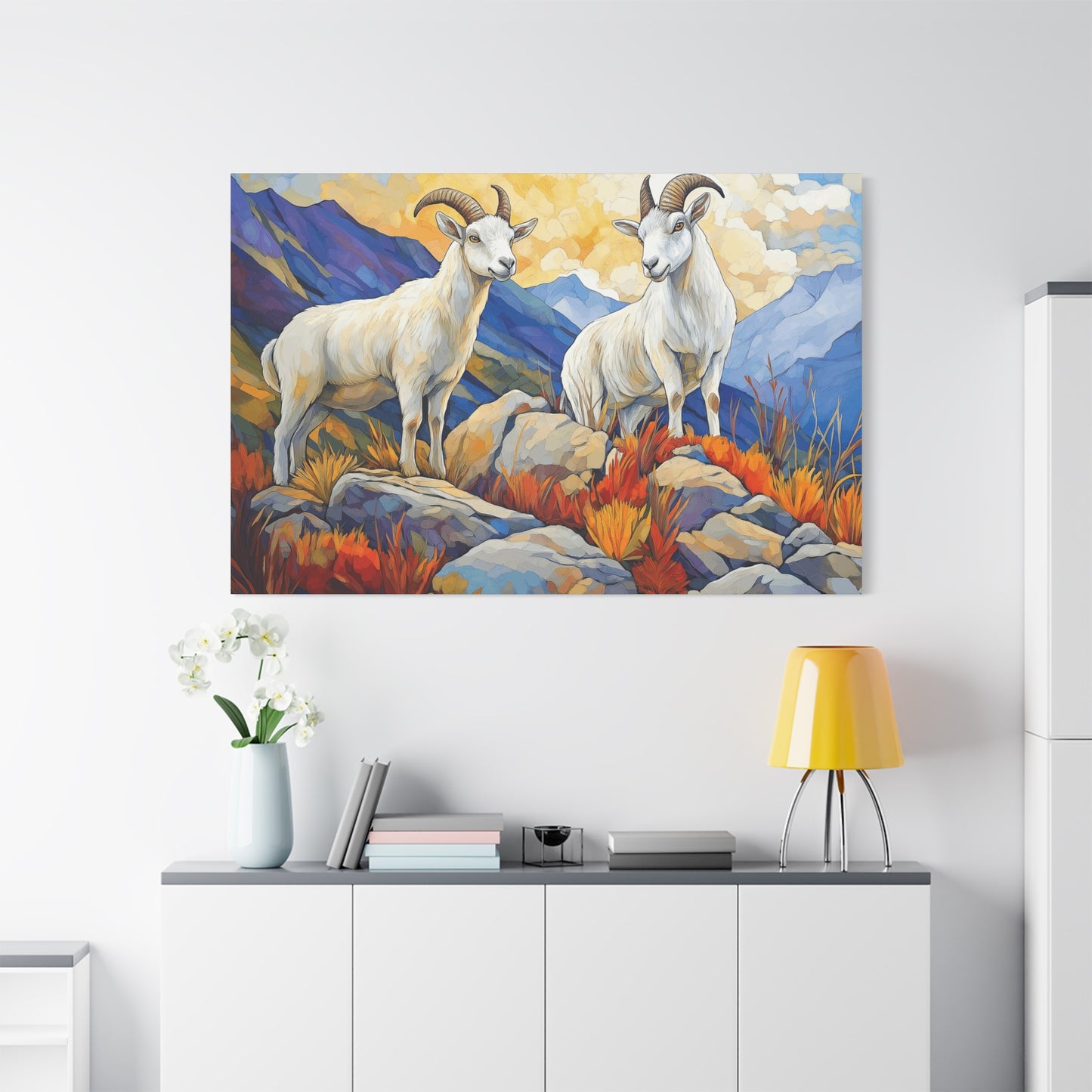 Mountain Goat Art Canvas Print - Vibrant Wildlife Decor for Nature Lovers