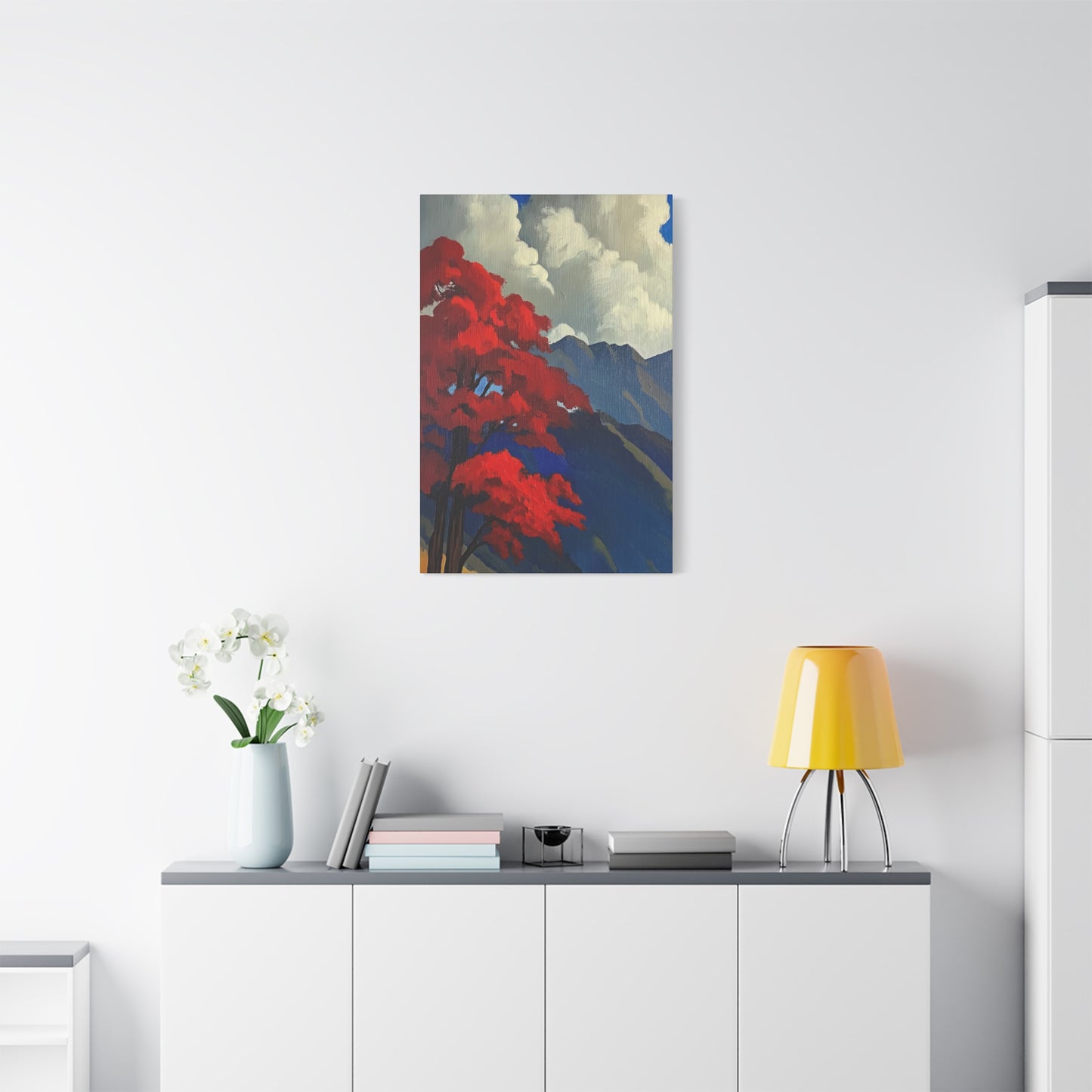 Canvas Print Red Leaves Blue Mountain Wall Art