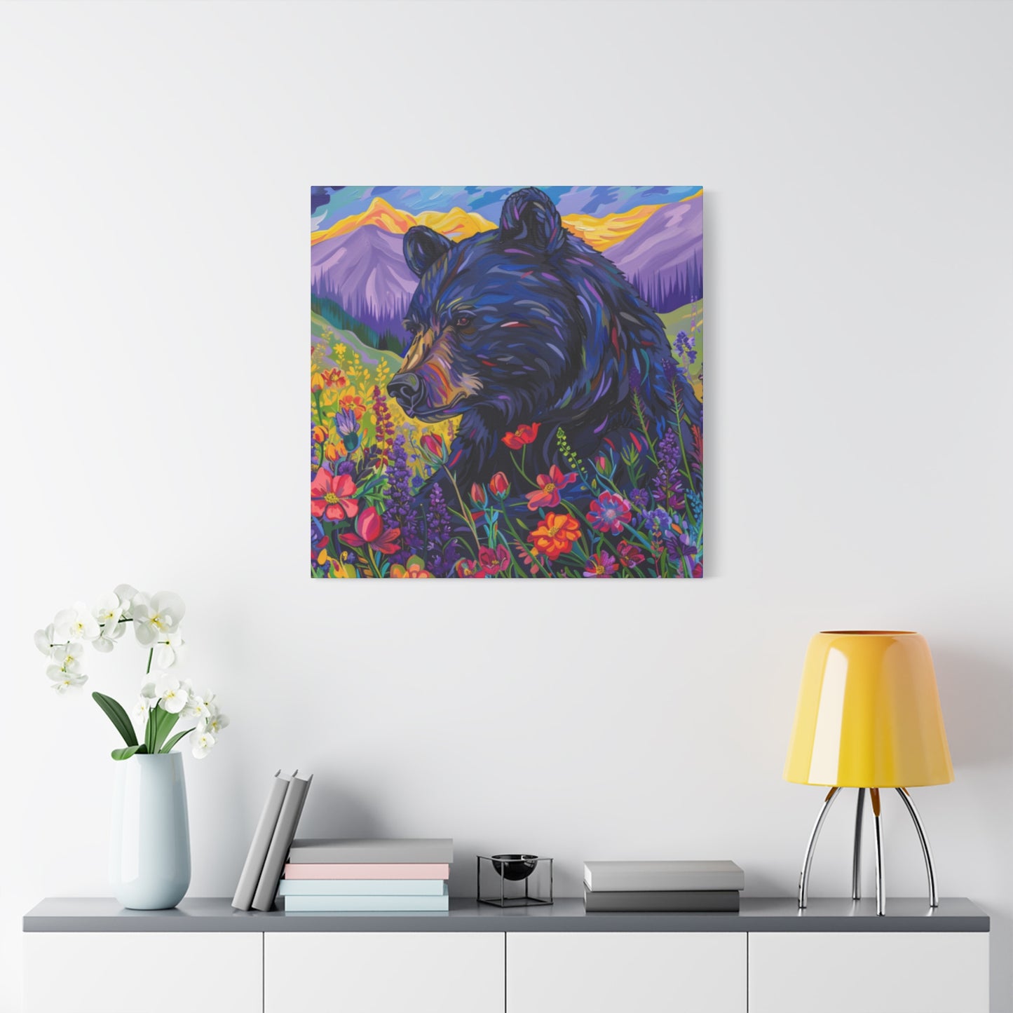 Vibrant Black Bear Canvas Wall Art