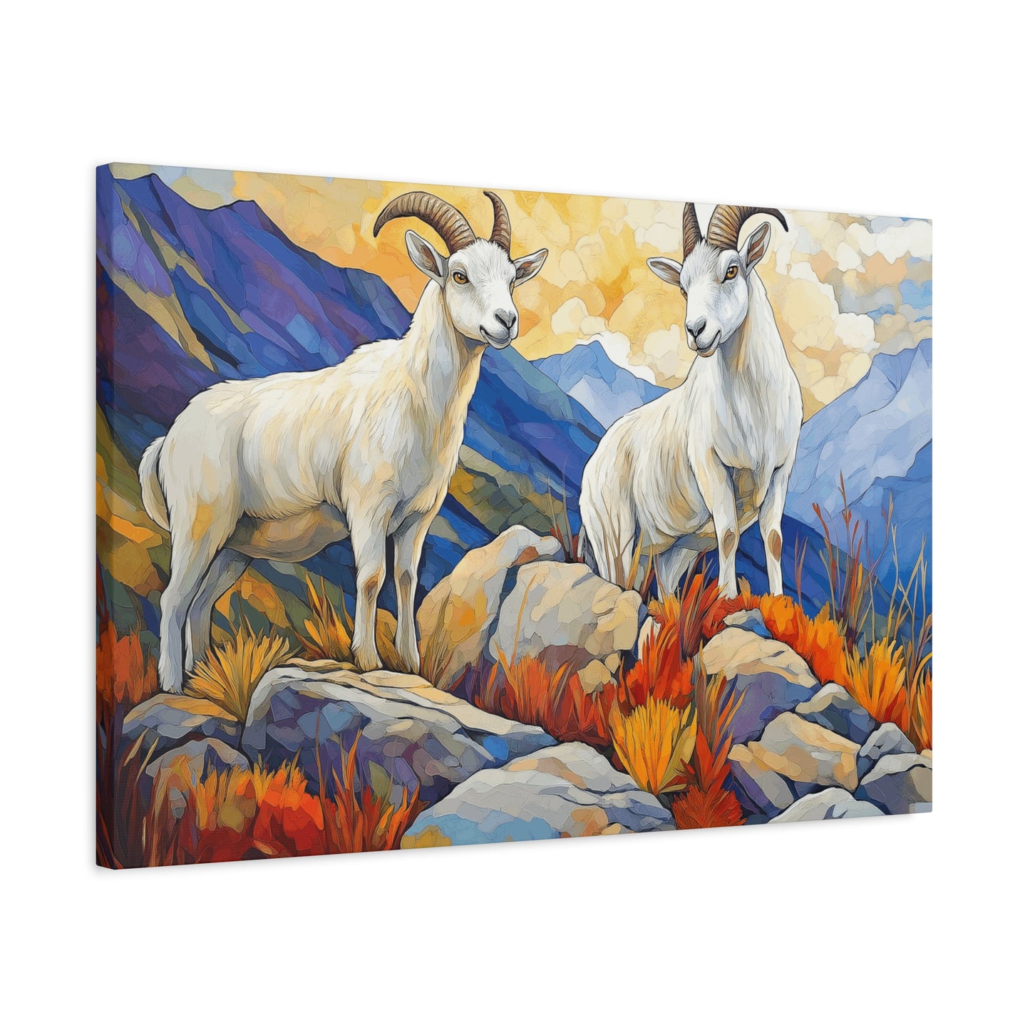 Mountain Goat Art Canvas Print - Vibrant Wildlife Decor for Nature Lovers