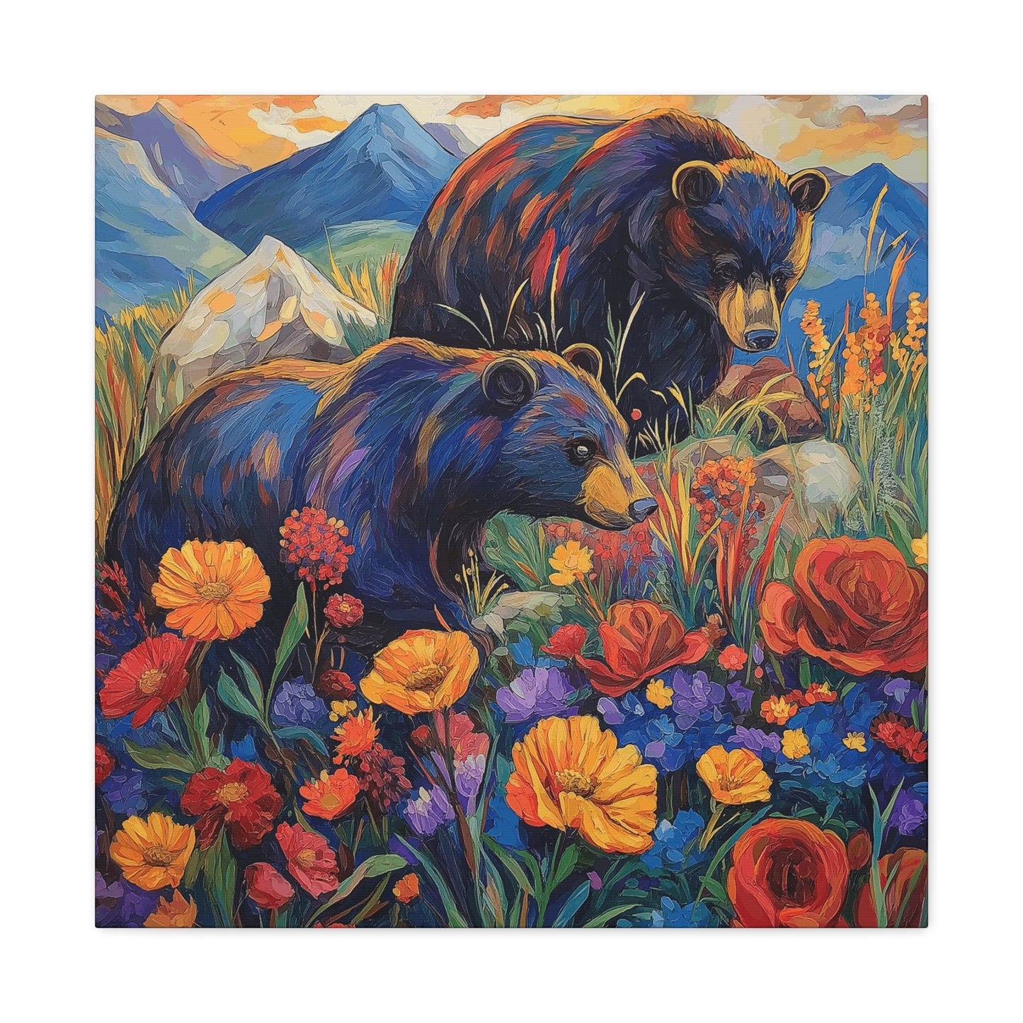 Bear & Floral Matte Canvas Art -