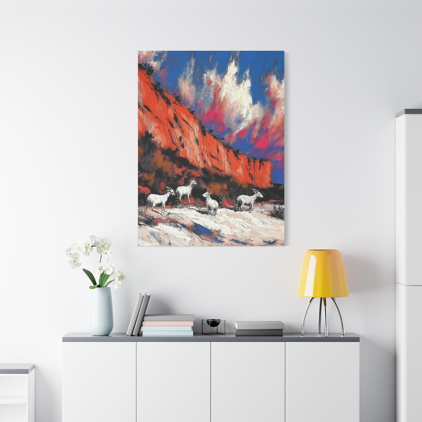 Goats in Vibrant Landscape Canvas Art