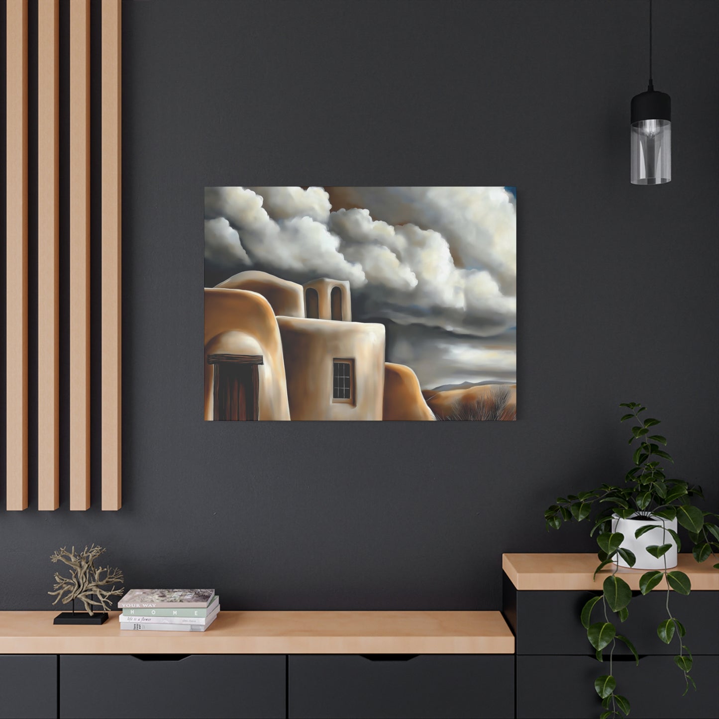 Canvas Print - Storm clouds over Taos Church