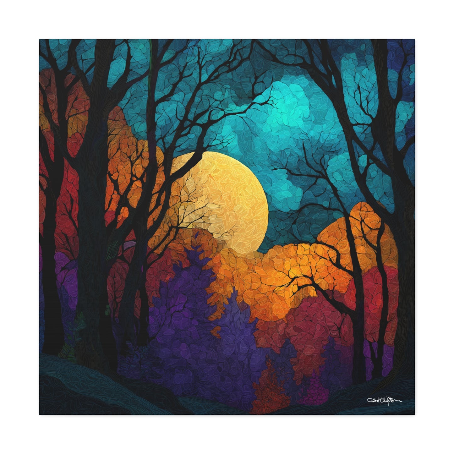 Autumn Moonlit Forest Canvas Print — Matte Stretched Wall Art