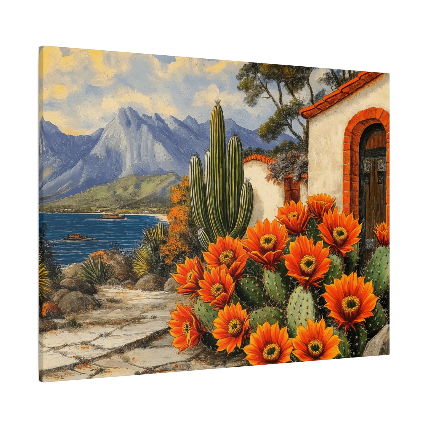 Vibrant Cactus Landscape Canvas Art - 1.25" Stretched Matte Print
