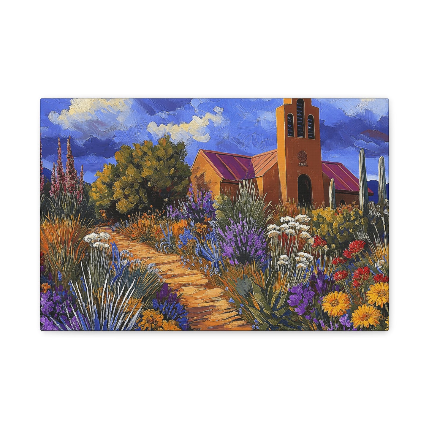 Southwest Church with Colorful Abundant Landscape