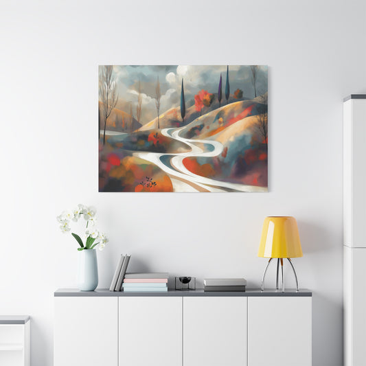 Stretched Matte Canvas Art - Serene Landscape with Winding Road