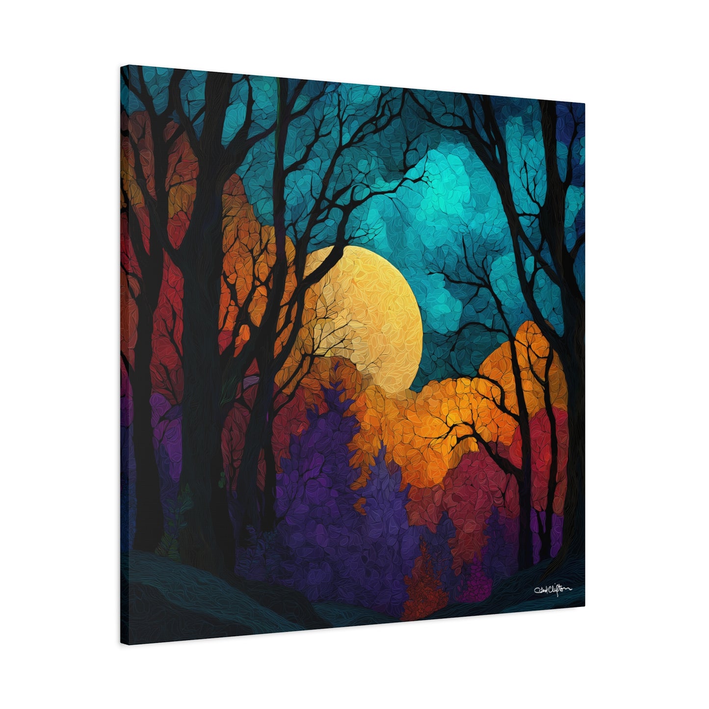 Autumn Moonlit Forest Canvas Print — Matte Stretched Wall Art