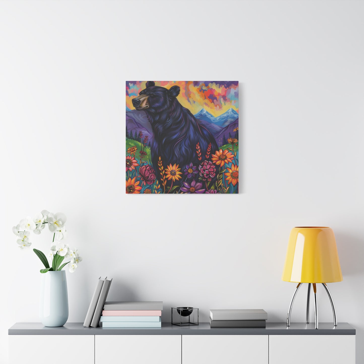 Canvas Wall Art Black Bear Purple Mountains