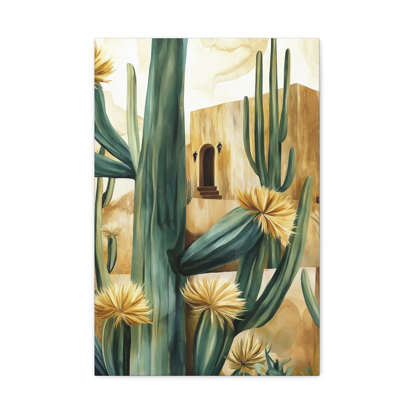 Church and Cacti Canvas Art