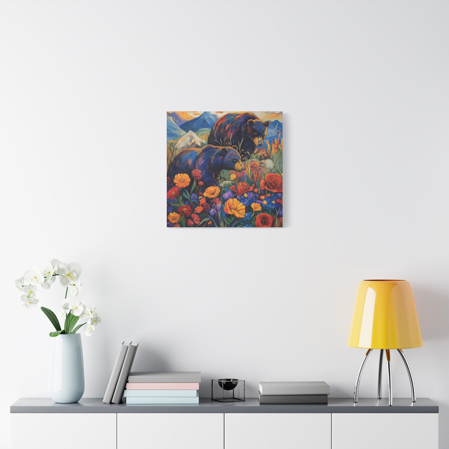 Bear & Floral Matte Canvas Art -