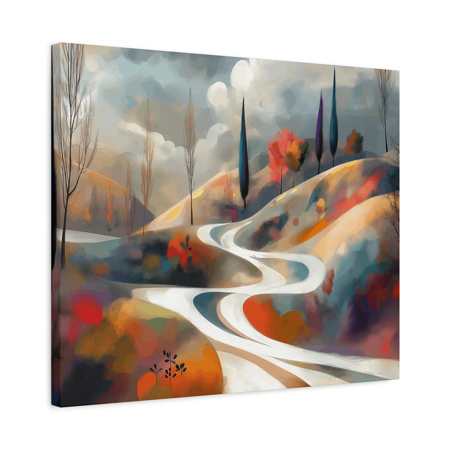 Stretched Matte Canvas Art - Serene Landscape with Winding Road