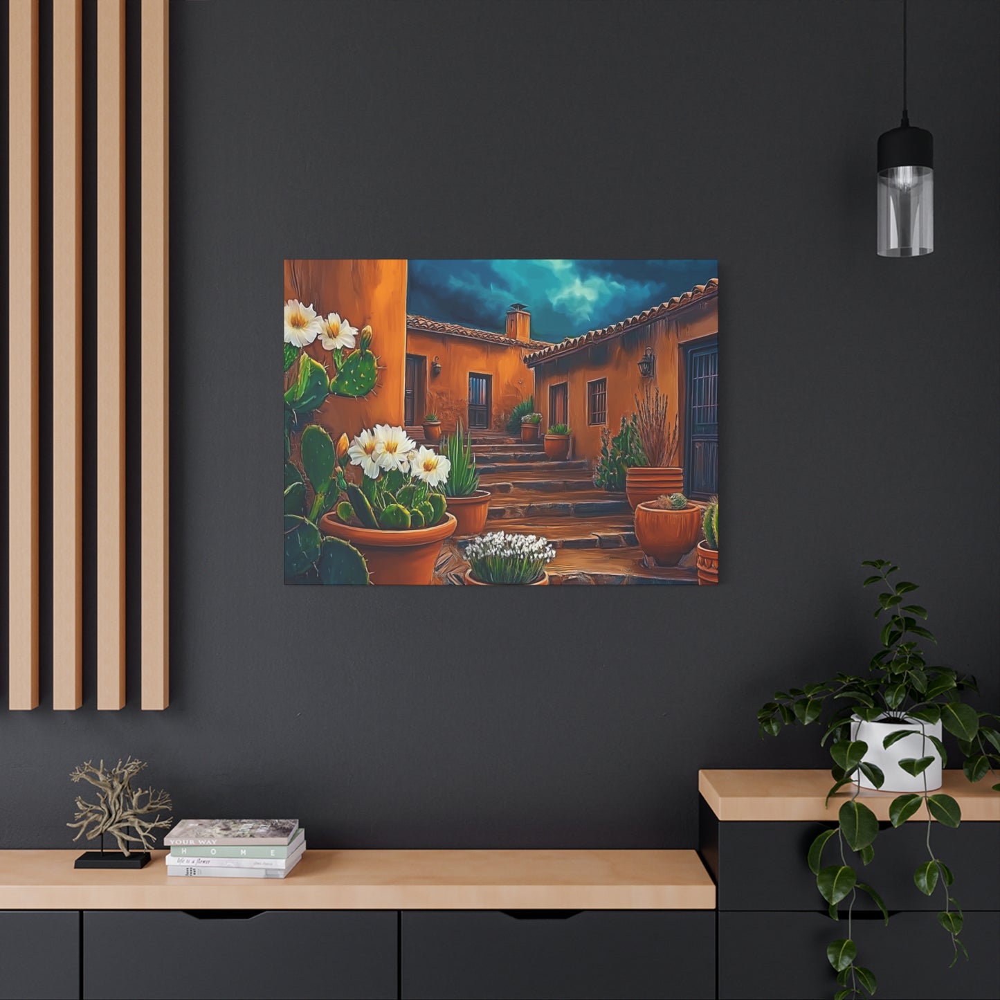 Canvas Print - NM Pueblo Cacti White Flower