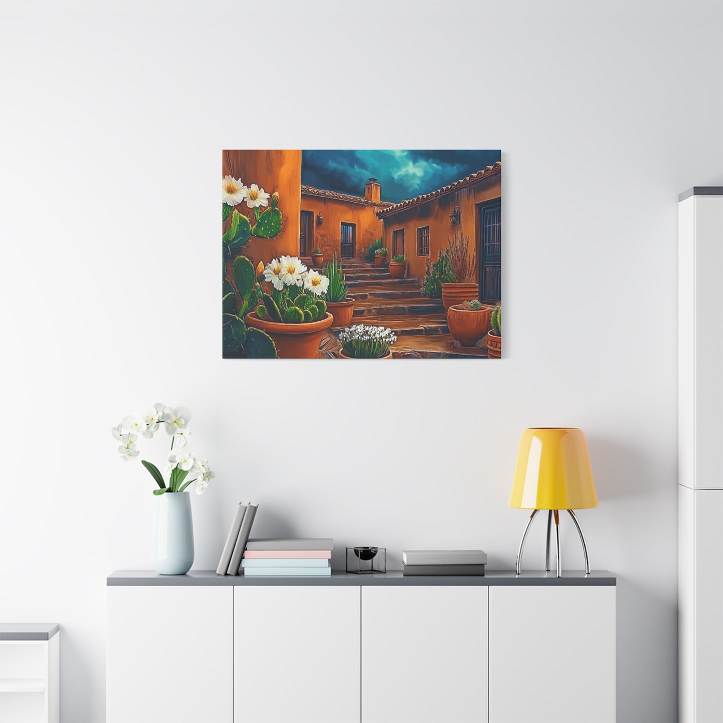 Canvas Print - NM Pueblo Cacti White Flower