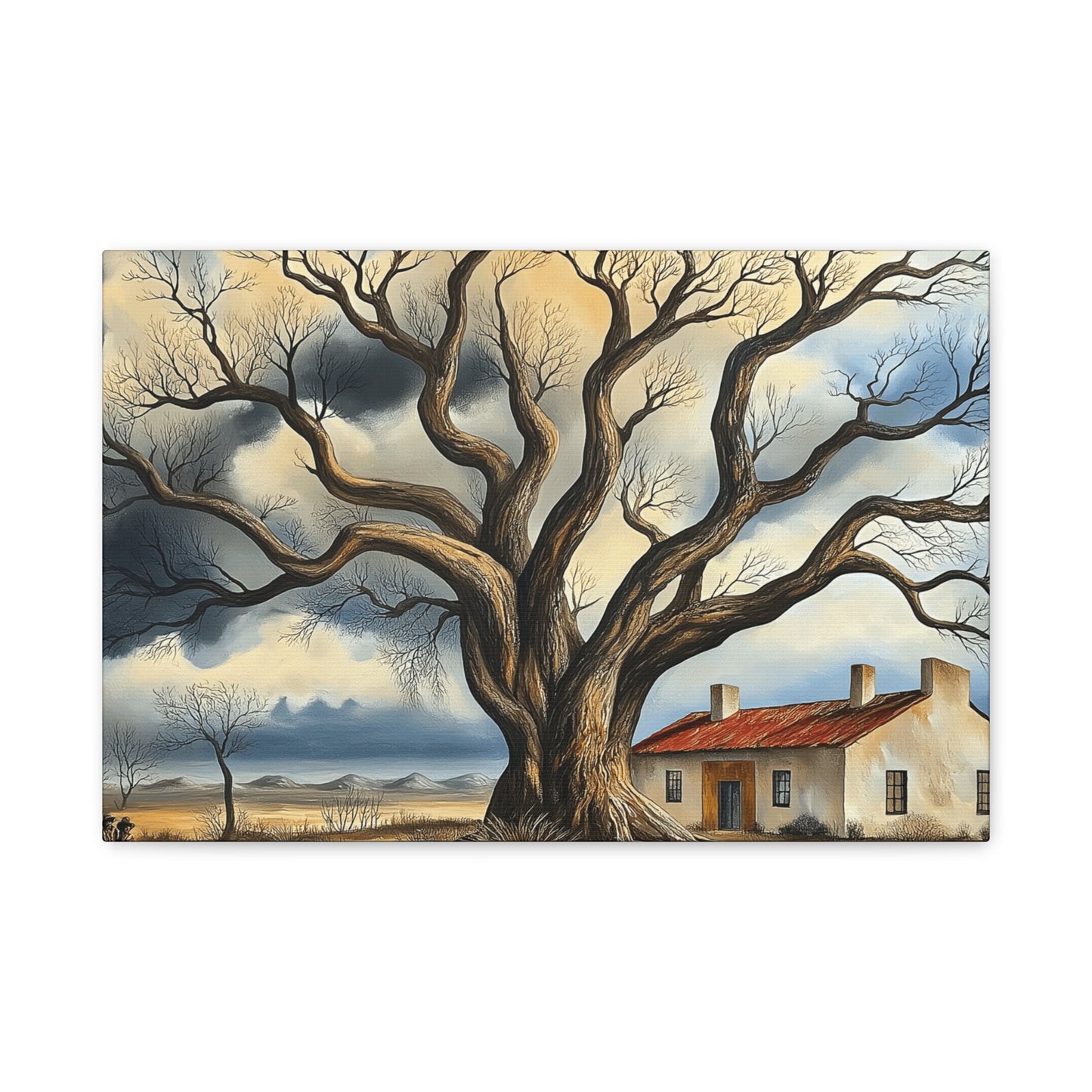 Rustic Landscape Wall Art - Clovis Tree and House Canvas Print