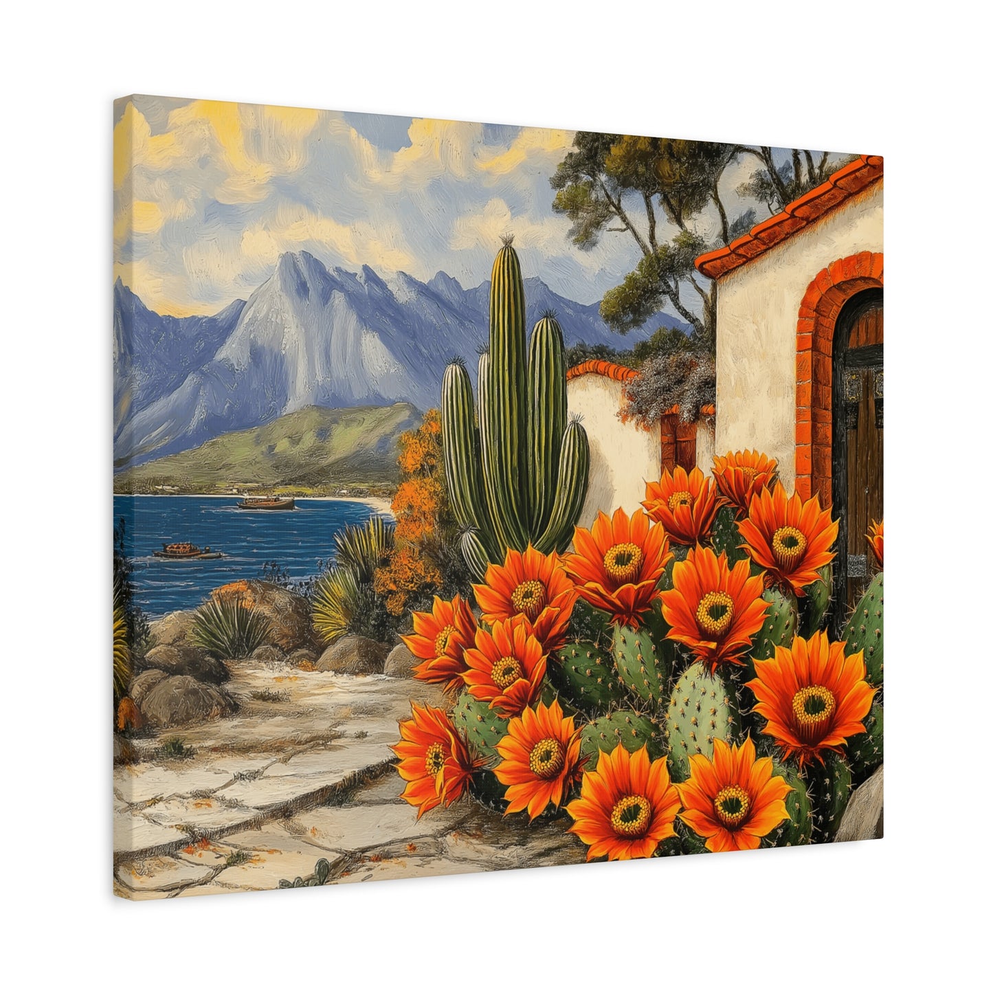 Vibrant Cactus Landscape Canvas Art - 1.25" Stretched Matte Print