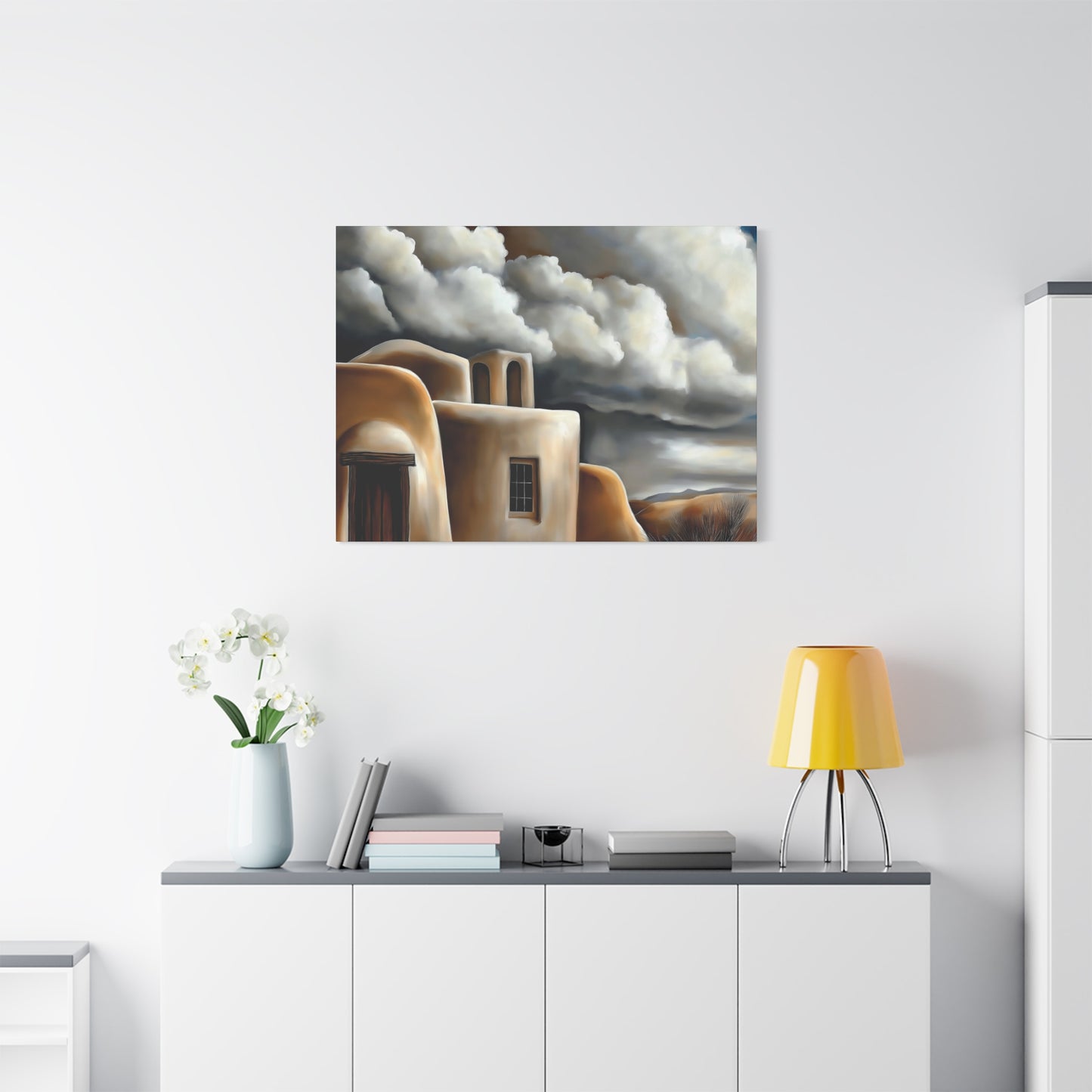Canvas Print - Storm clouds over Taos Church