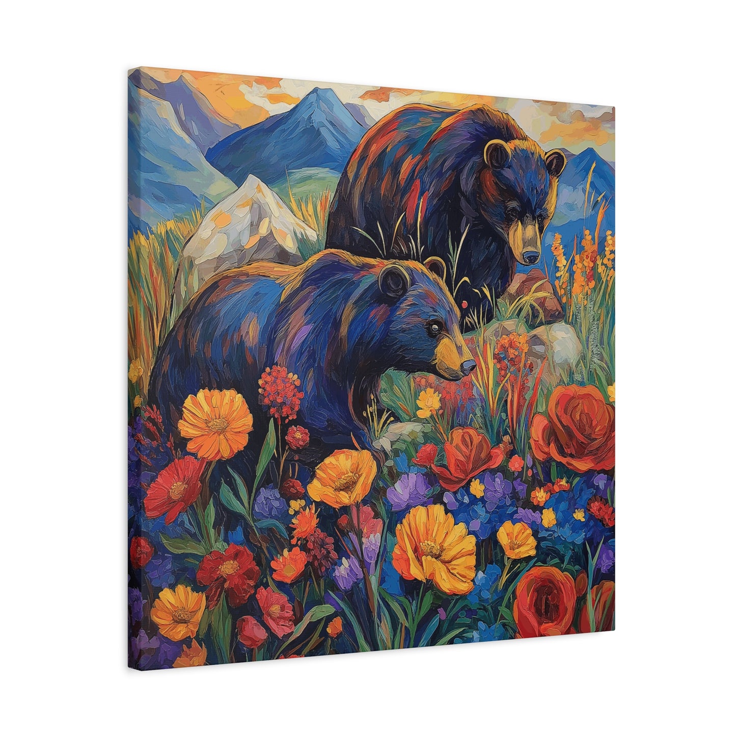 Bear & Floral Matte Canvas Art -