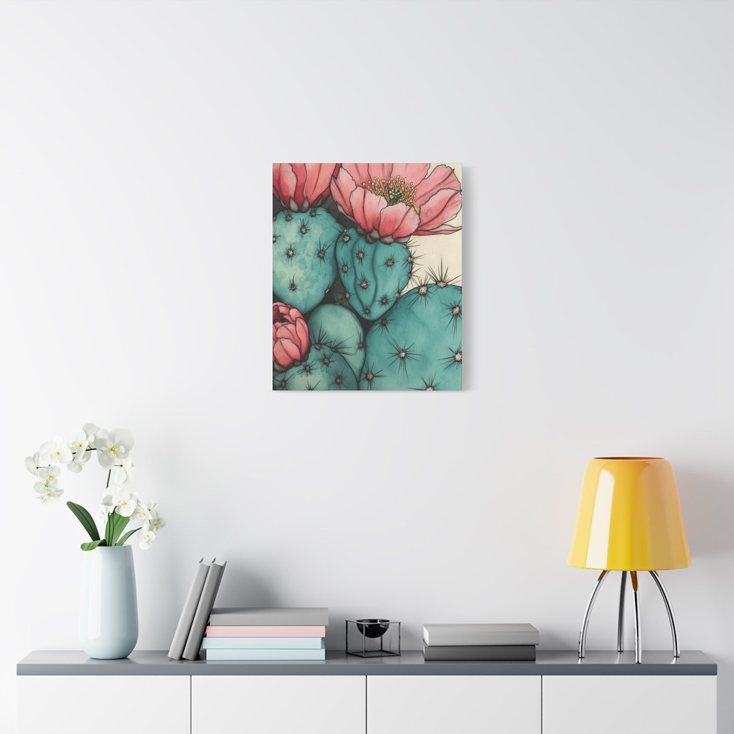Pale Cacti and Flowers