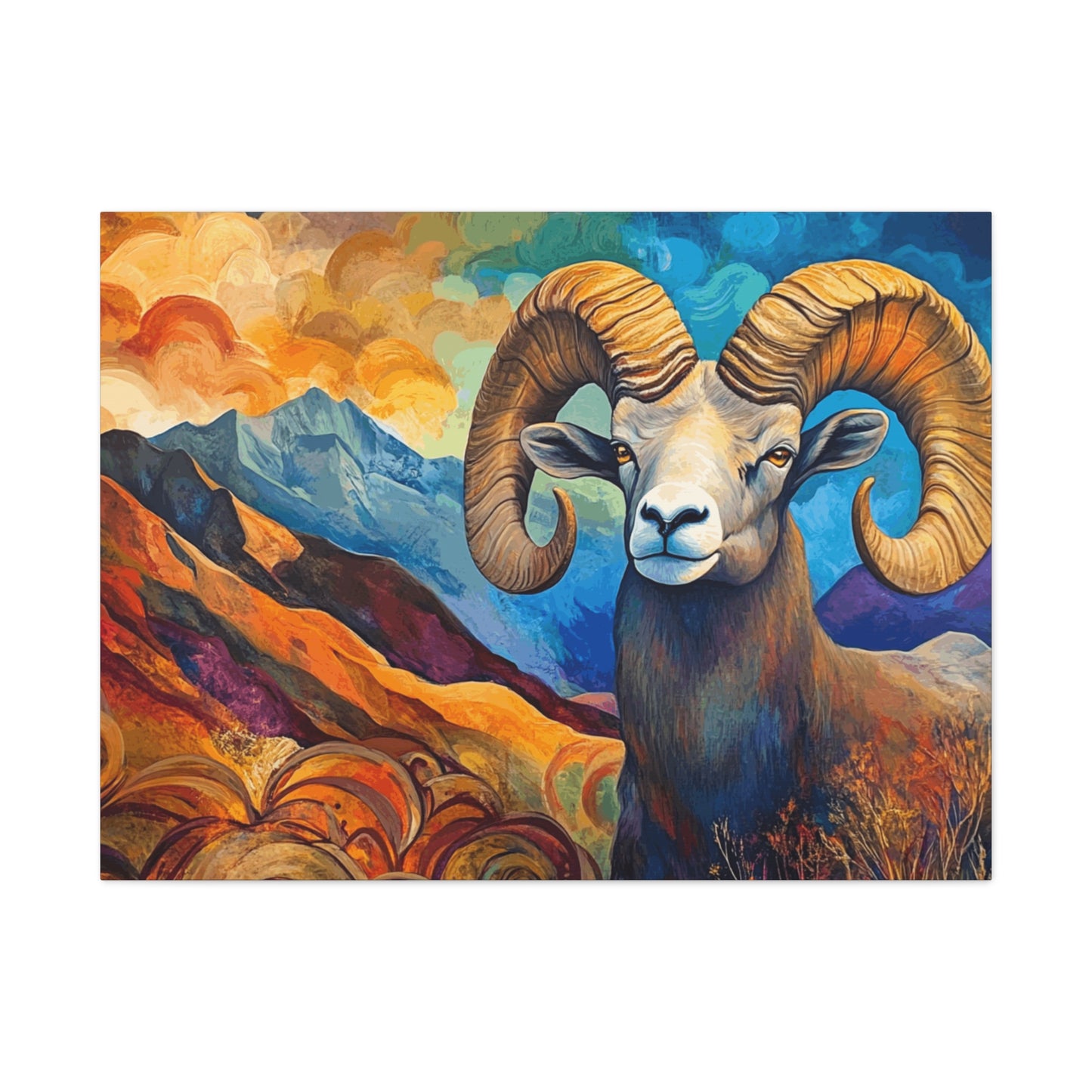 Vibrant Mountain Ram Canvas Wall Art