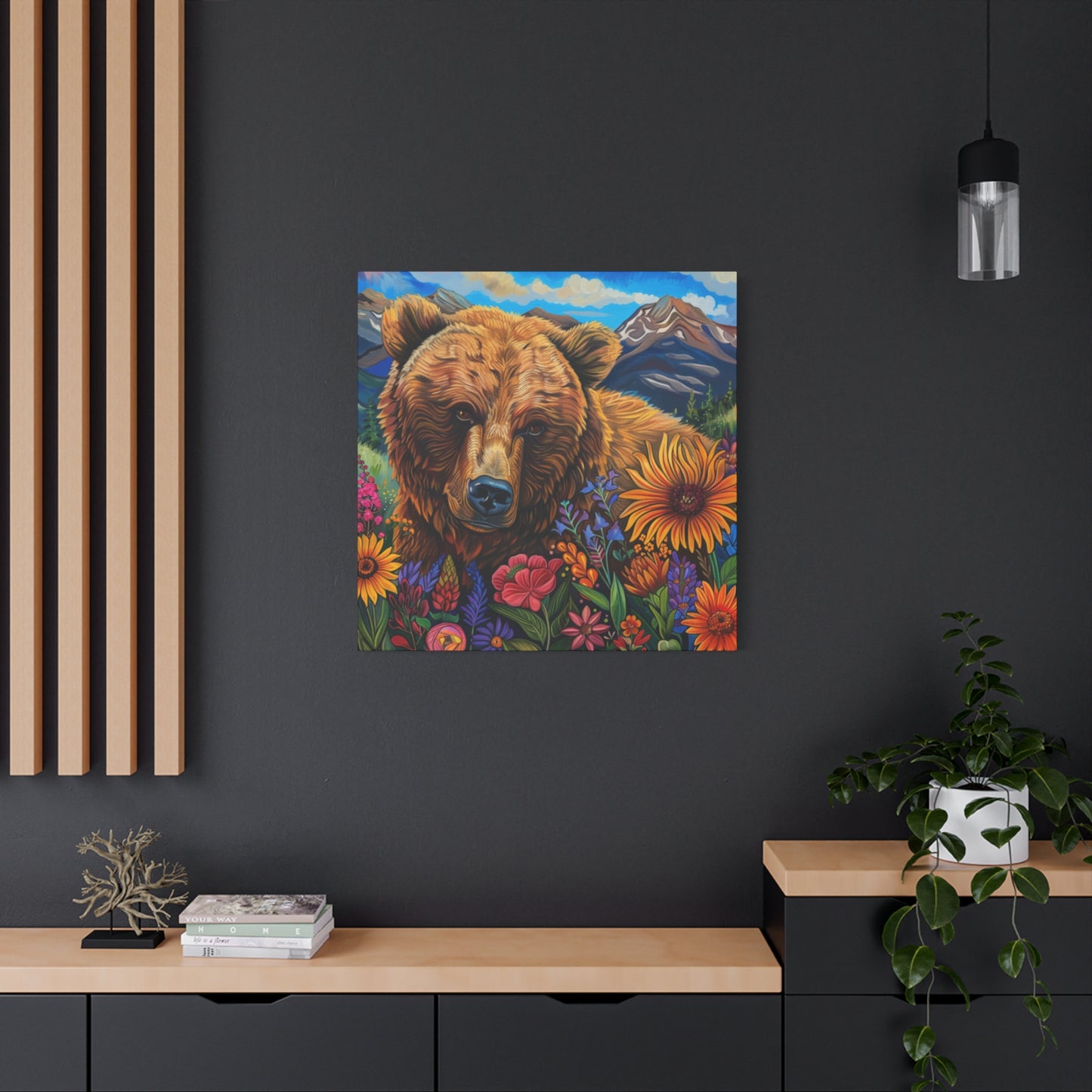Canvas Print - Brown Bear with Wildflowers