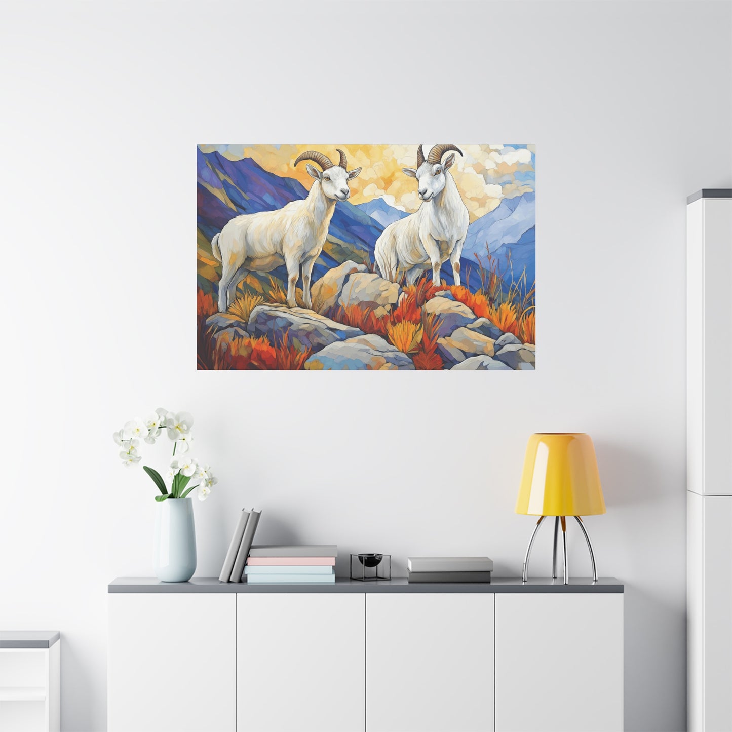 Mountain Goat Art Canvas Print - Vibrant Wildlife Decor for Nature Lovers