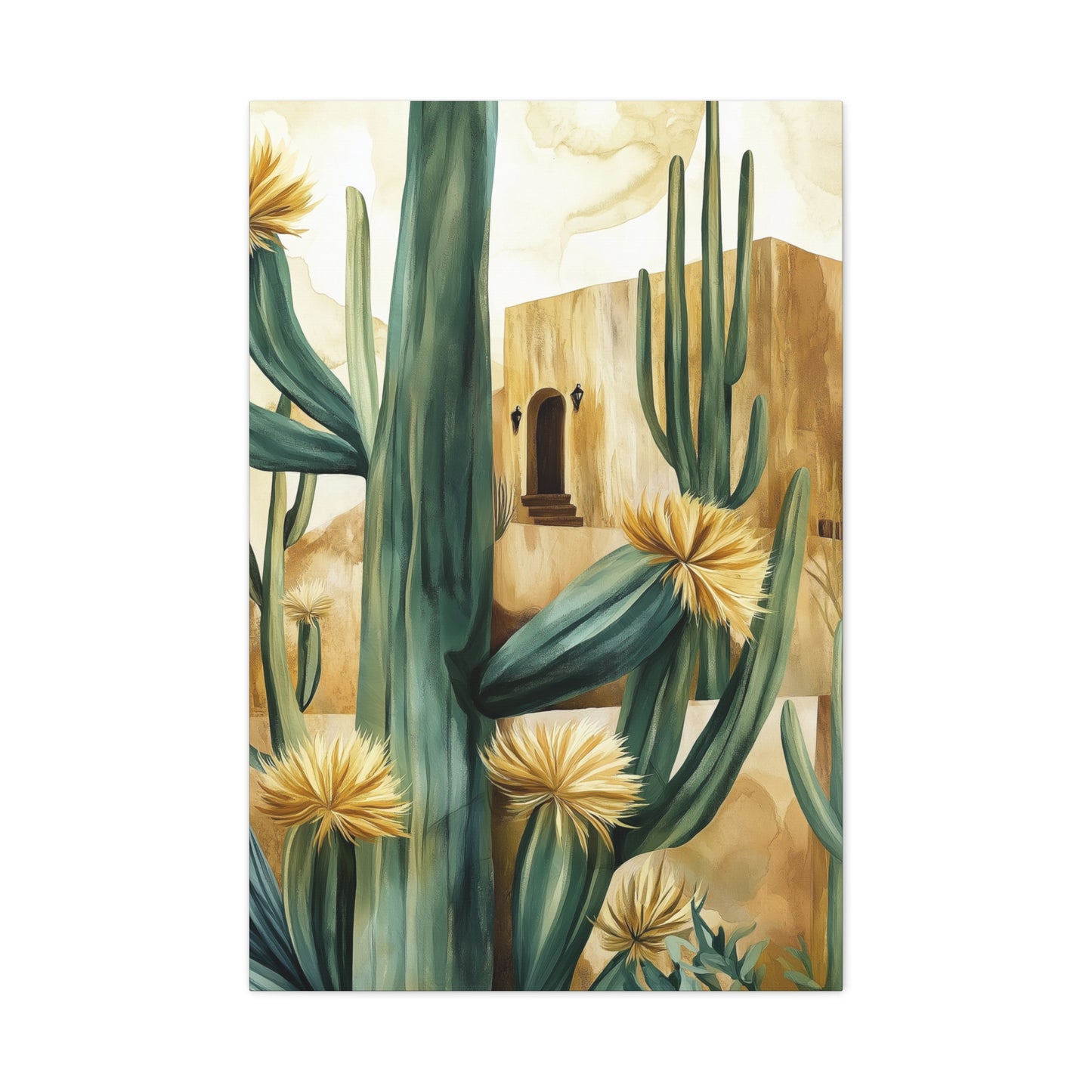 Church and Cacti Canvas Art