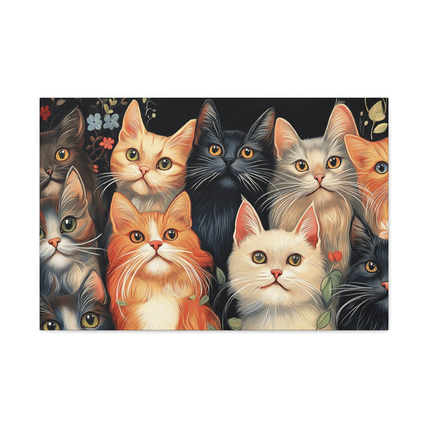 Whimsical Cat Canvas Art - Colorful Feline Wall Decoration