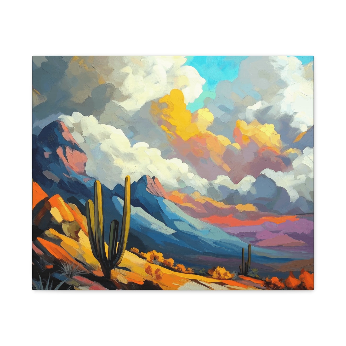 Vibrant Landscape Canvas Art - Cactus and Mountains Decor