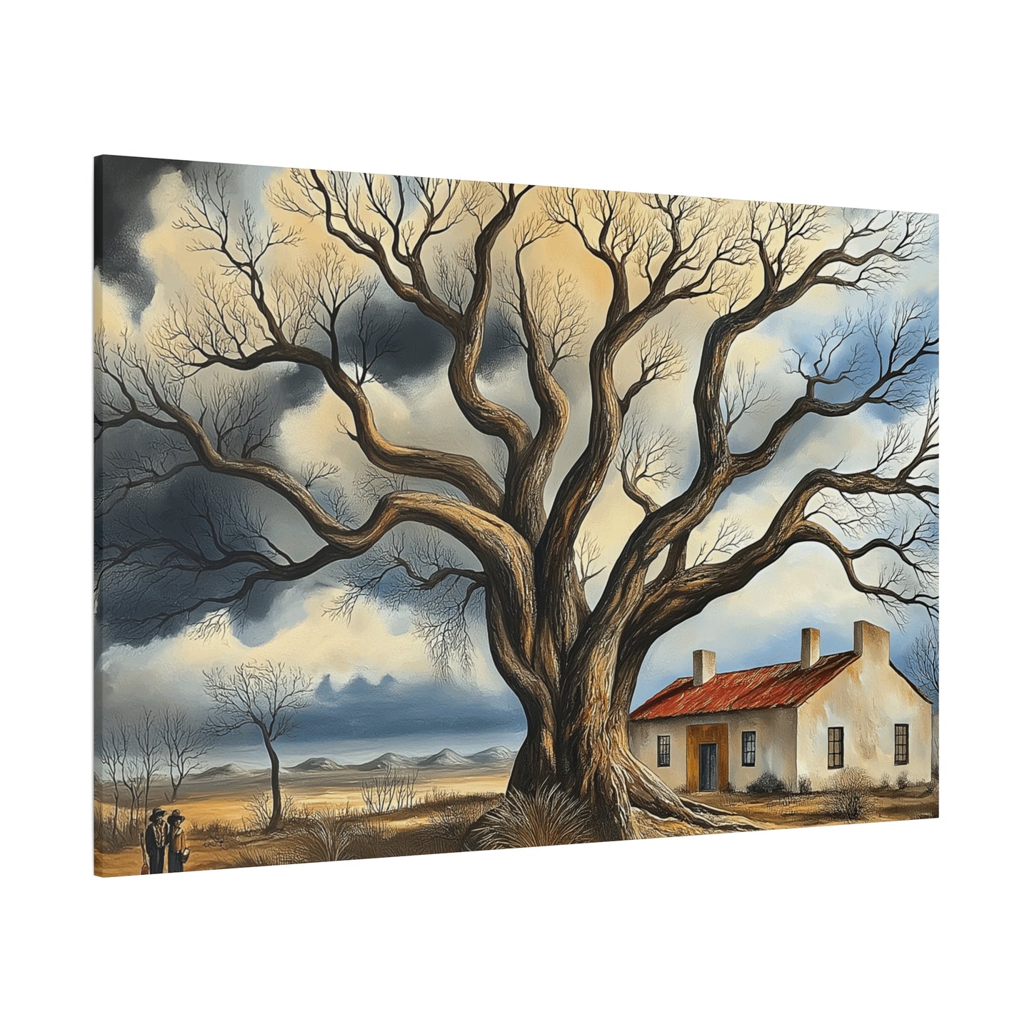Rustic Landscape Wall Art - Clovis Tree and House Canvas Print