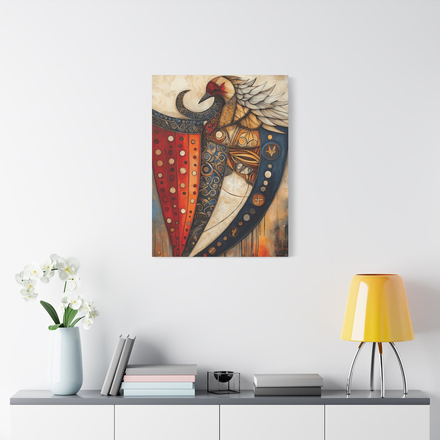 Artistic Stretched Canvas - Vibrant Shielded Bird Artwork