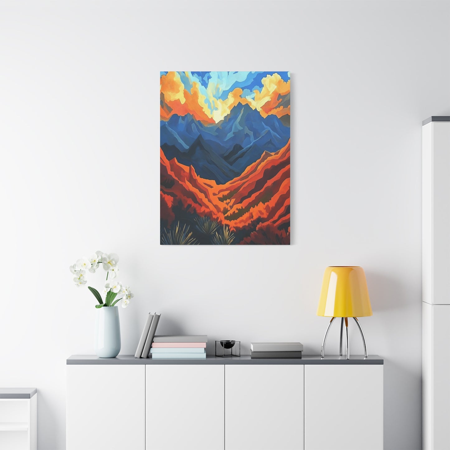 "Where are We?" Vibrant Mountain Landscape Canvas Art