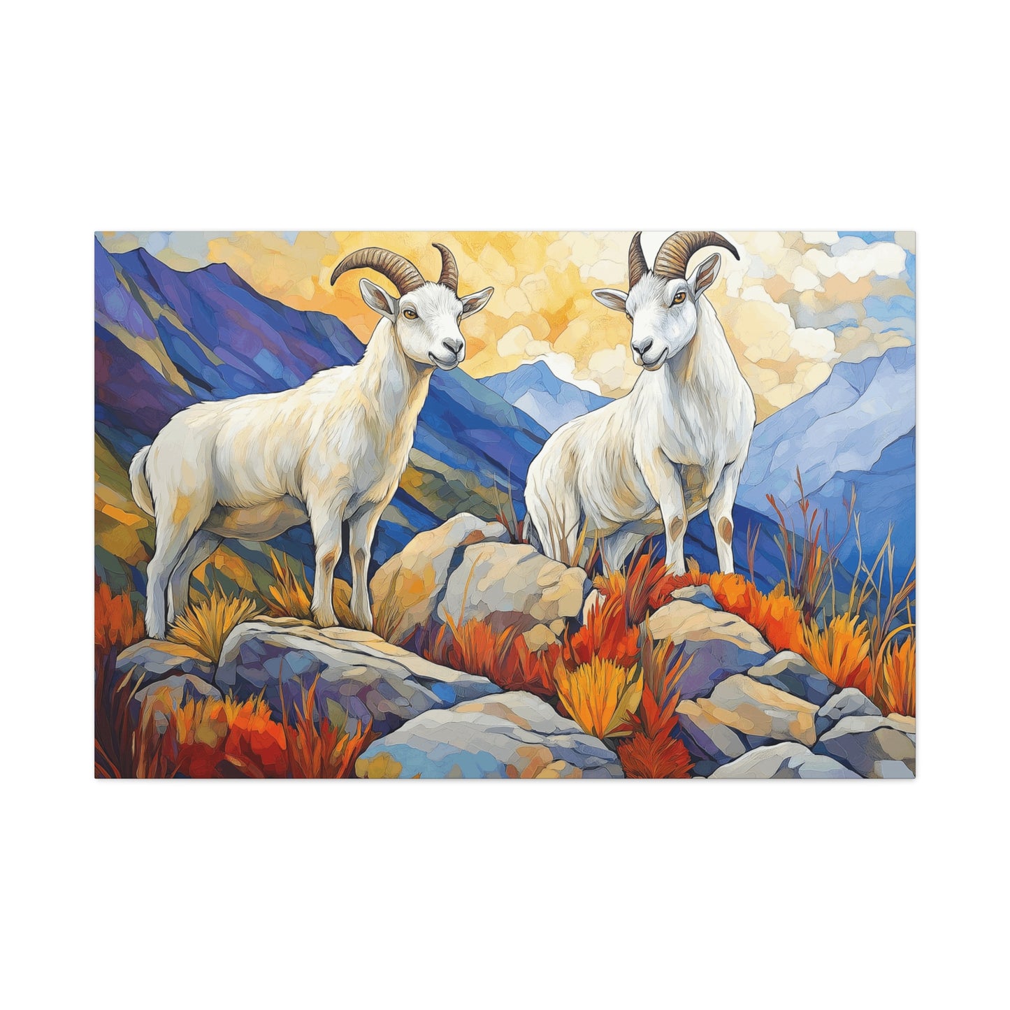Mountain Goat Art Canvas Print - Vibrant Wildlife Decor for Nature Lovers