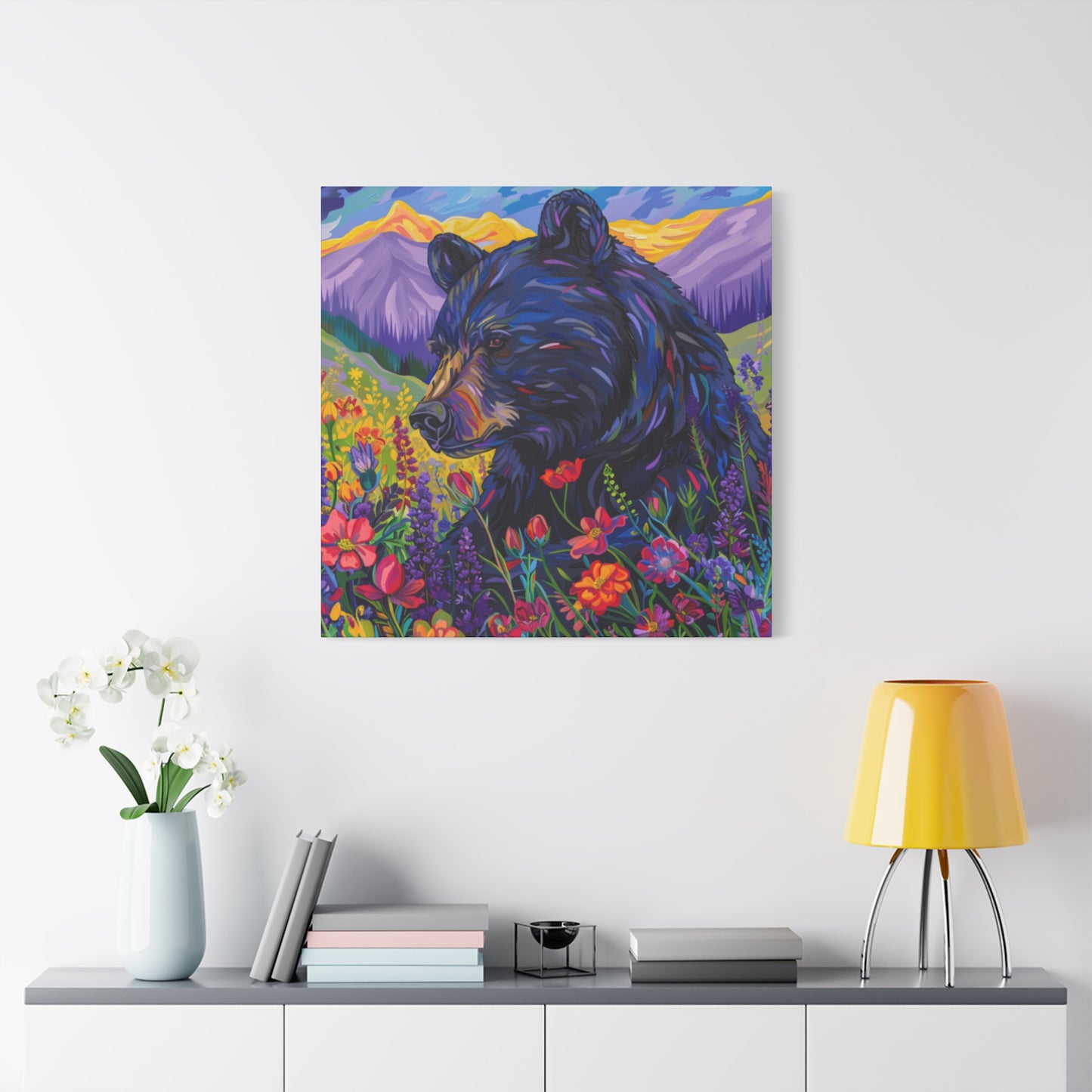 Vibrant Black Bear Canvas Wall Art