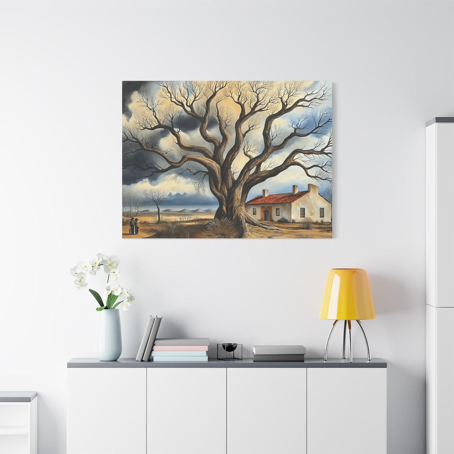 Rustic Landscape Wall Art - Clovis Tree and House Canvas Print